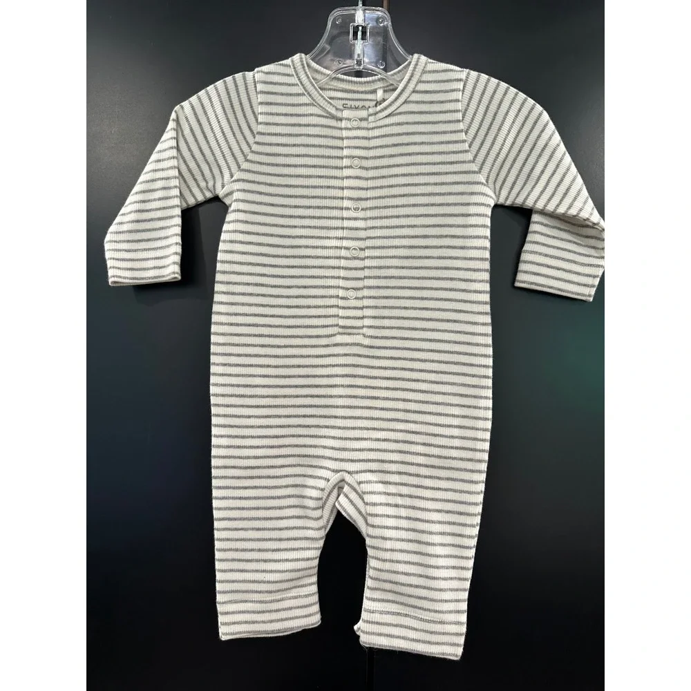 Fixoni Baby Organic Cotton Ribbed Striped Romper Grey White Size EU56 1 Month